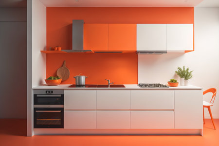 white modern kitchen in a house with a beautiful design. generative aiの素材