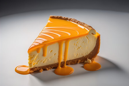 Cheesecake with caramel on a white background. generative aiの素材