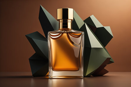Perfume bottle on a brown background. generative aiの素材