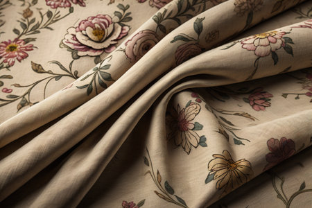 close up of beige fabric with floral pattern, studio shot. generative aiの素材