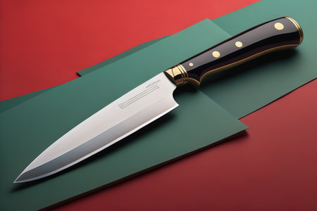 Kitchen knife on a green and red background with copy space. generative aiの素材