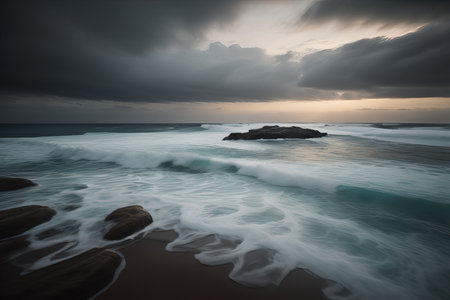 Beautiful seascape with stormy sky, long exposure. generative aiの素材