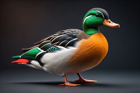 Mallard duck on a dark background. generative aiの素材