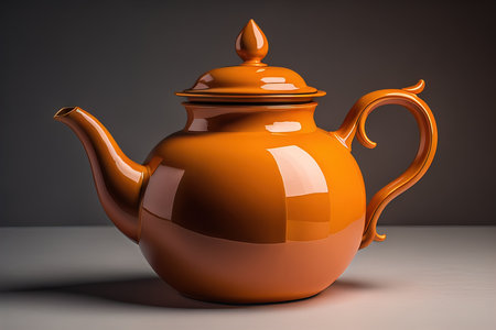 Orange ceramic teapot on a grey background. generative aiの素材