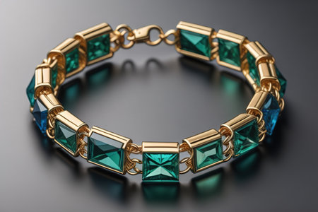 Jewelry bracelet with emeralds on a black background. generative aiの素材