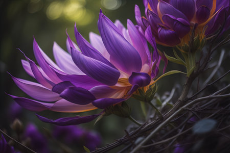 Purple Dahlia flower in the garden,vintage color tone. generative aiの素材