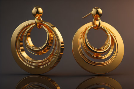 Golden earrings on a dark background. generative aiの素材