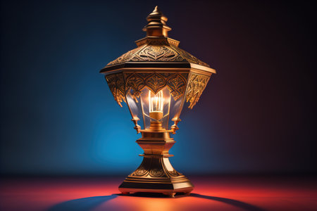 Lantern on a dark background. Ramadan Kareem concept. generative aiの素材
