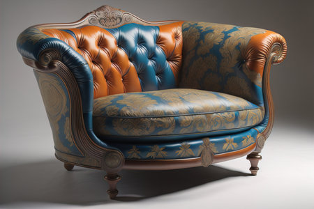 Vintage luxury armchair in blue and gold colors. generative aiの素材