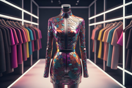 Fashion clothes store mannequin in shopping mall. generative aiの素材