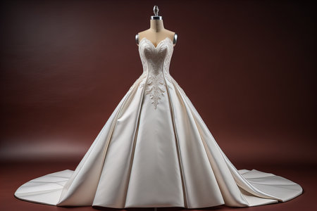 Wedding dress on a mannequin on a brown background. generative aiの素材