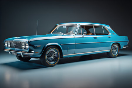 Classic blue old american car on a dark background. generative aiの素材
