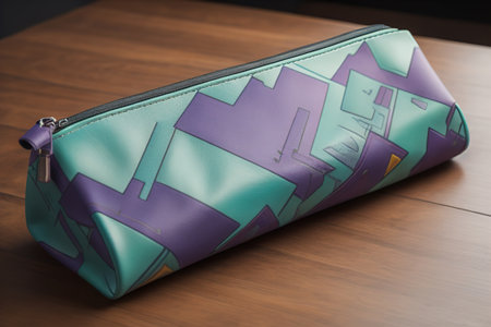 Luxury handbag on a wooden table. Women's accessory. generative aiの素材