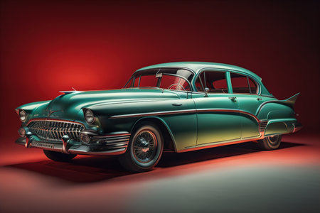Classic american car on a red background. generative aiの素材