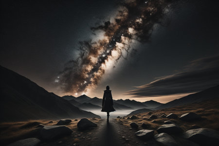 Mysterious woman in the mountains. generative aiの素材