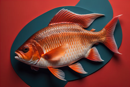 Red gold fish on a blue background. generative aiの素材