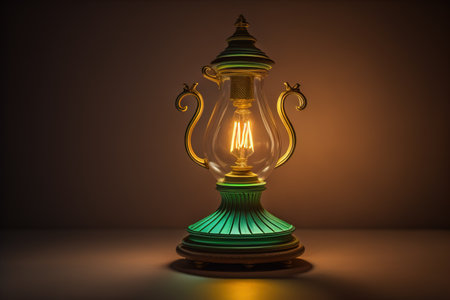 Vintage oil lamp on a dark background. generative aiの素材