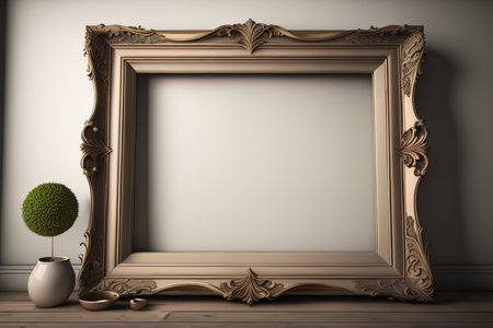 Wooden frame in interior with plant. generative aiの素材