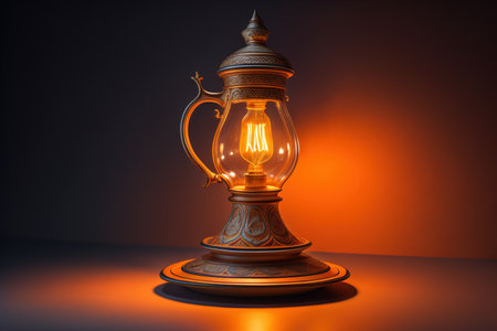 Vintage kerosene lamp on a dark background. generative aiの素材