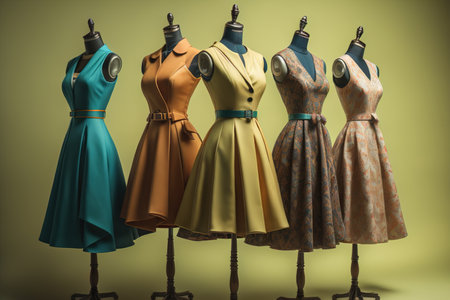 fashionable women's dresses on a mannequin on a green background. generative aiの素材