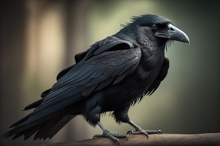 black crow on a branch with a dark background, generative aiの素材