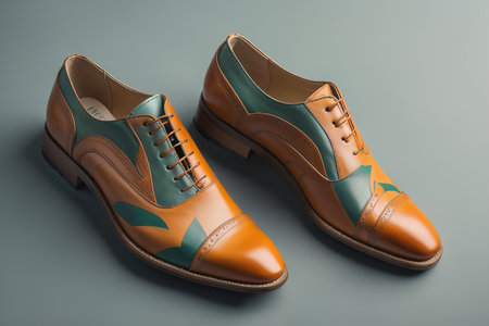 Pair of brown leather shoes on grey background, studio shot. generative aiの素材