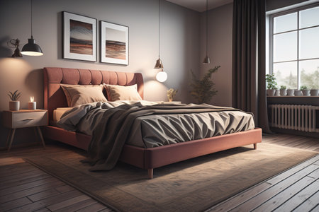 interior with brown bed. generative aiの素材