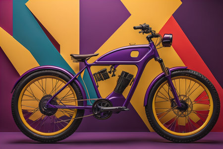 Purple mountain bike on a colorful background. generative aiの素材