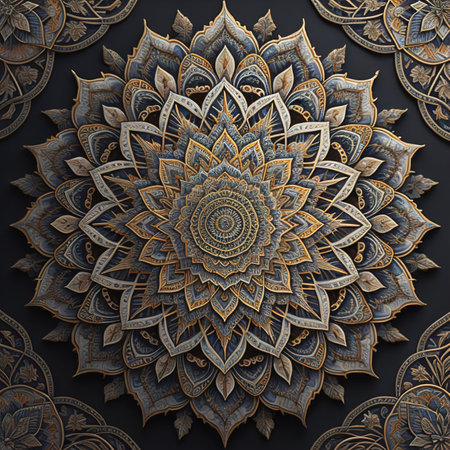 abstract background with golden mandala. Computer generated graphics. generative aiの素材
