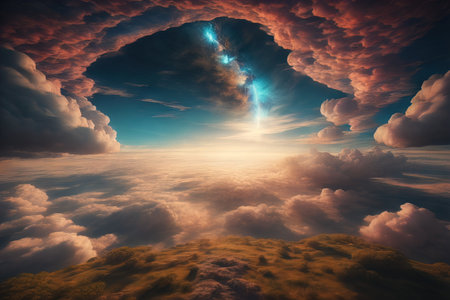 Fantasy cloudscape with sun above the clouds. generative aiの素材