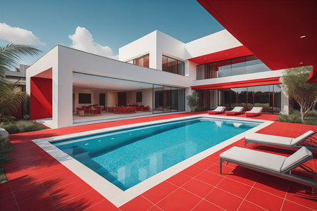 Luxury house with swimming pool. generative aiの素材