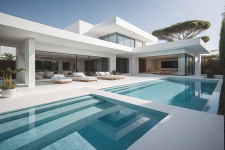 modern cozy house with pool and parking for sale or rent. generative aiの素材