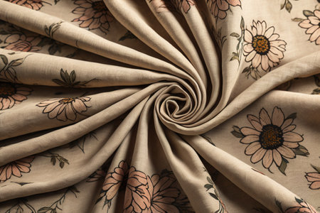 Fabric with floral pattern as background, top view. Closeup. generative aiの素材