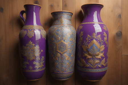 Antique vases on a wooden wall. Vintage still life. generative aiの素材