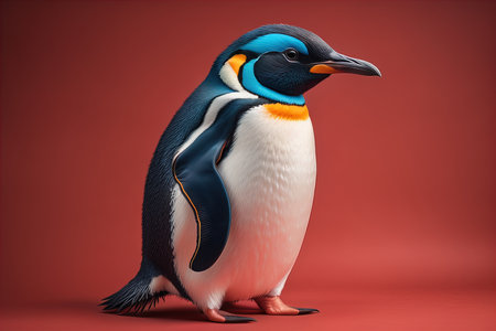 Penguin isolated on red background. generative aiの素材
