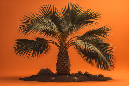 Palm tree on orange background. generative aiの素材