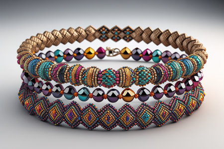 Bracelet with multicolored stones on a white background. generative aiの素材