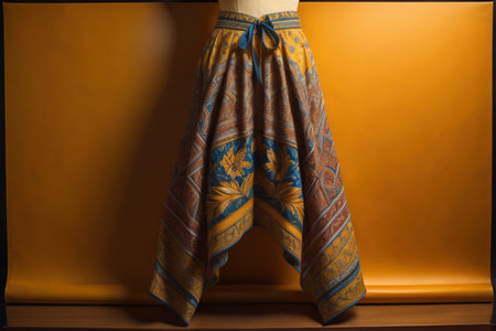 Women's skirt on a mannequin in the studio on a yellow background. generative aiの素材