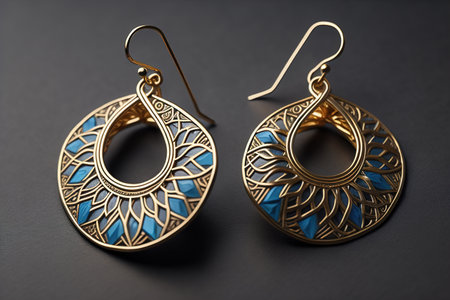 Beautiful earrings on dark background, closeup. Luxury jewelry. generative aiの素材