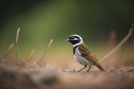 Reed bunting, Emberiza schoeniclus, single bird on grass, Wales. generative aiの素材