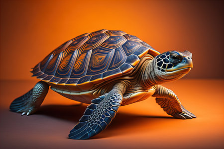 Turtle on a orange background. generative aiの素材