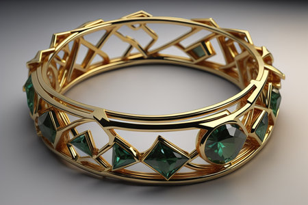 Golden ring with emeralds. Jewelry background. generative aiの素材