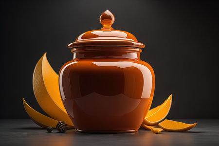 Orange jam jar on a dark background. generative aiの素材
