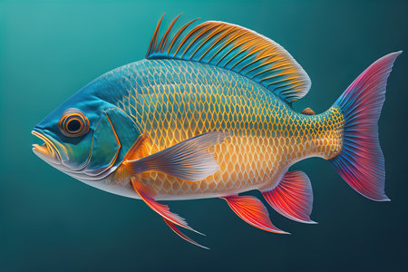Tropical fish on a blue background. generative aiの素材