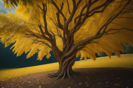 Autumn tree with yellow leaves. generative aiの素材