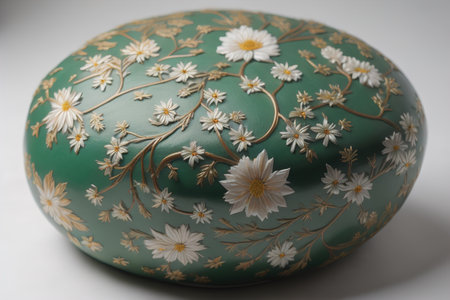 Porcelain box with daisies on a white background. generative aiの素材