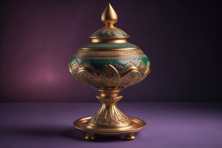 Vintage oil lamp on purple background, generative aiの素材