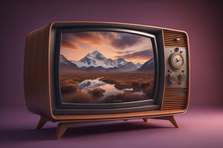 Retro television with mountains in the background. generative aiの素材