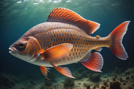Close-up of a tropical fish swimming underwater in the ocean. generative aiの素材