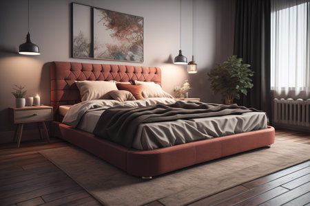 Bedroom interior. Bedroom in a modern style. generative aiの素材